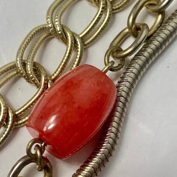 The Limited Pink Glass Bead Gold Tone 3 Strand Necklace - Picture 3 of 6